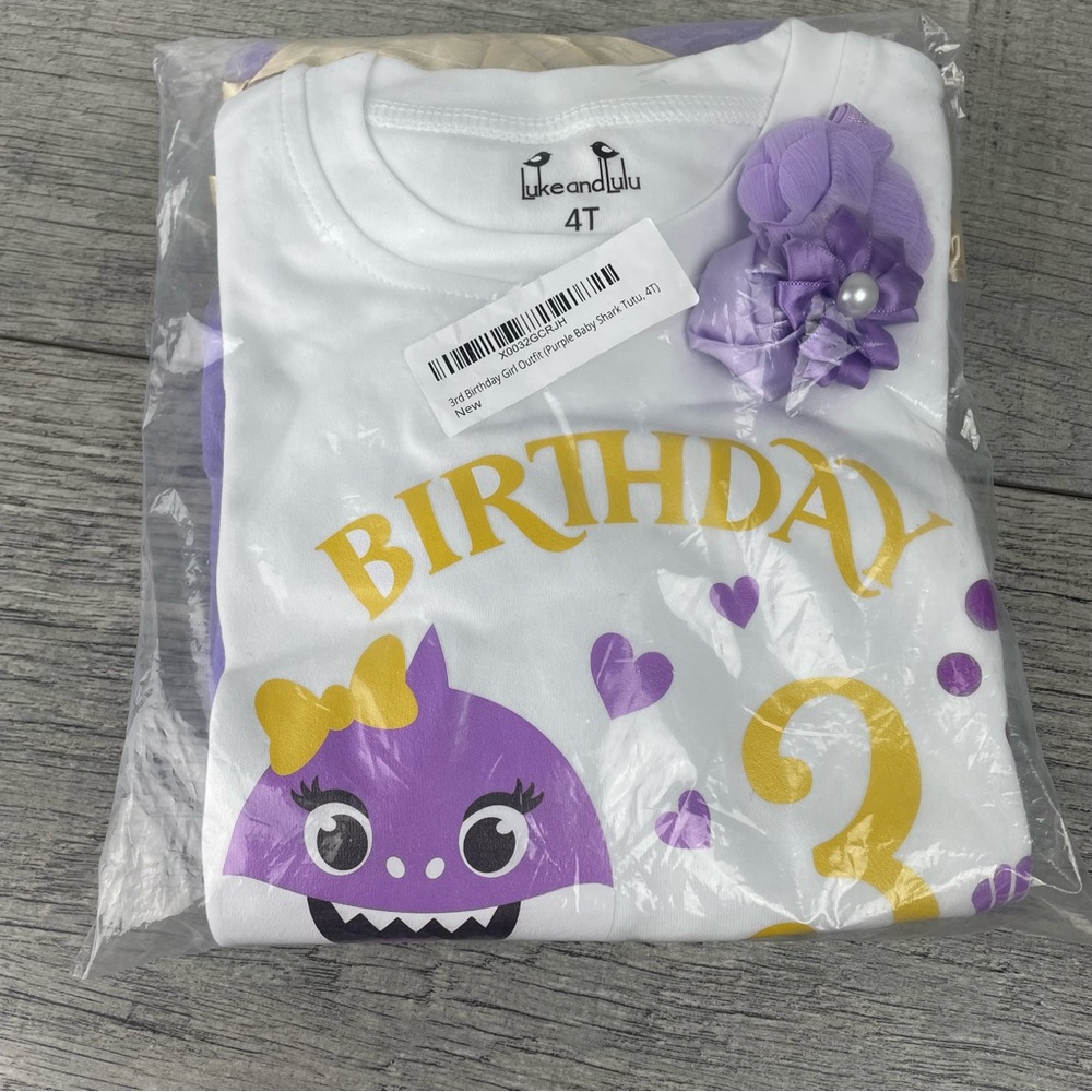 Luke and Lulu 3rd Birthday Purple Baby Shark Tutu Outfit Size 4T NWT